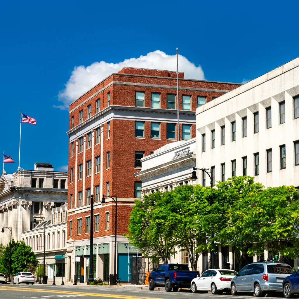 Brick commercial building on a Northeast Ohio main street